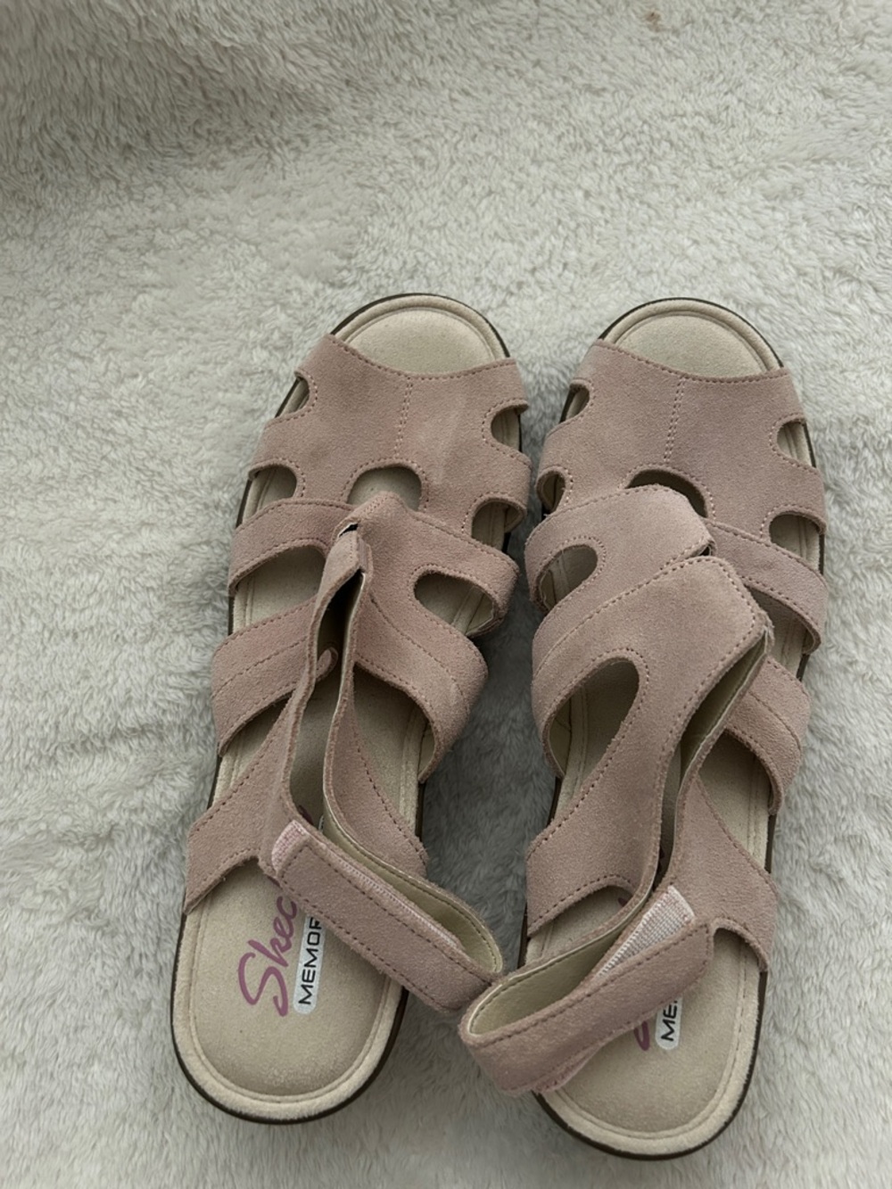 Skechers Blush Pink Suede Wedge Sandals - Picture 3 of 5